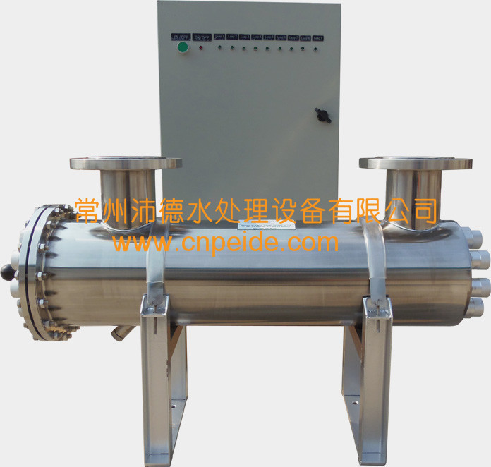 30T/H 活动支架 水平进出 分体电箱 手动清洗 带排水阀紫外线杀菌器